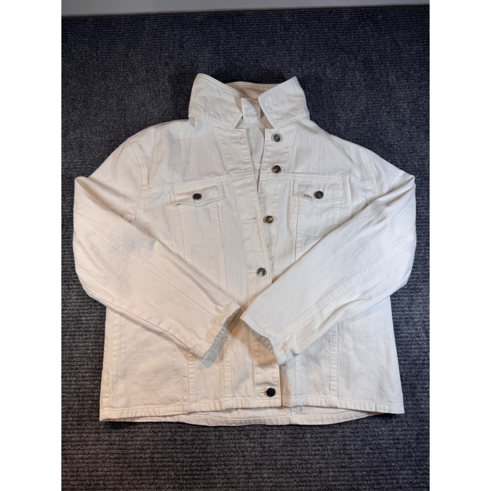 Lee Womens White Denim Jacket Collared Button Front Long Sleeve XL